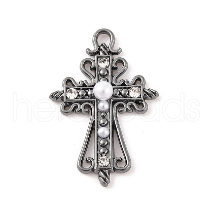 Cross Theme Brass Micro Pave Clear Cubic Zirconia Pendants ZIRC-I067-04B-01-1