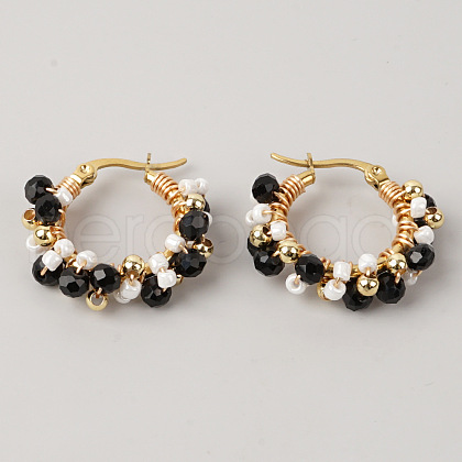 Handmade Glass Crystal Imitation Pearl Hoop Earrings HL6651-5-1