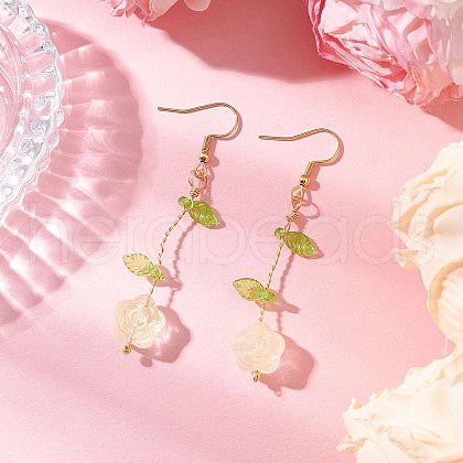 Flower Glass Dangle Earrings EJEW-JE06445-02-1