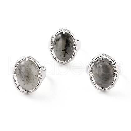 Oval Natural Labradorite Adjustable Finger Ring RJEW-C010-03P-RS-1