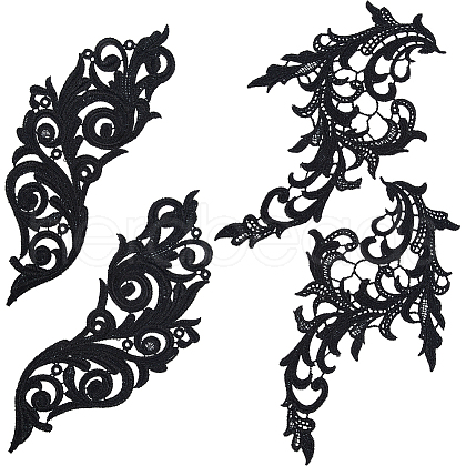 Gorgecraft 2 Pairs 2 Style Polyester Embroidery Flower Lace Appliques DIY-GF0009-07-1