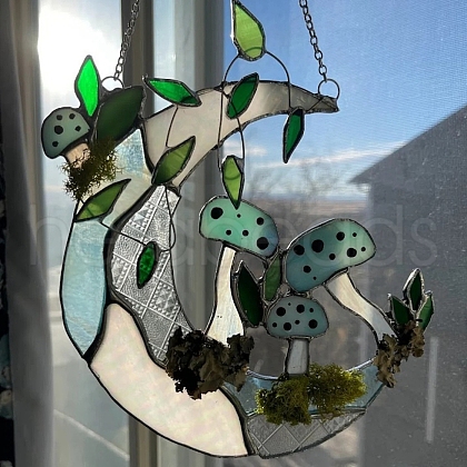 Moon with Mushroom Acrylic Pendant Decrations MUSH-PW0001-097B-1