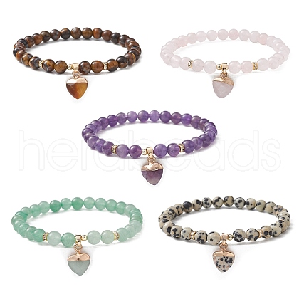 Natural Mixed Gemstone Round Beaded Stretch Bracelets BJEW-JB09727-1