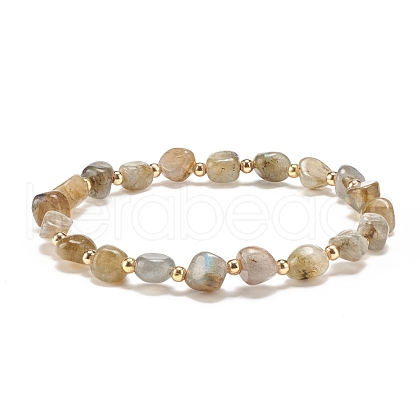Natural Labradorite Round Beaded Stretch Bracelet BJEW-JB08197-06-1