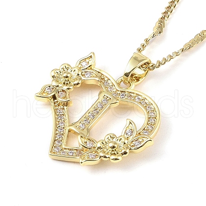 304 Stainless Steel Heart Pendant Necklaces with Cubic Zirconia NJEW-H029-01G-I-1