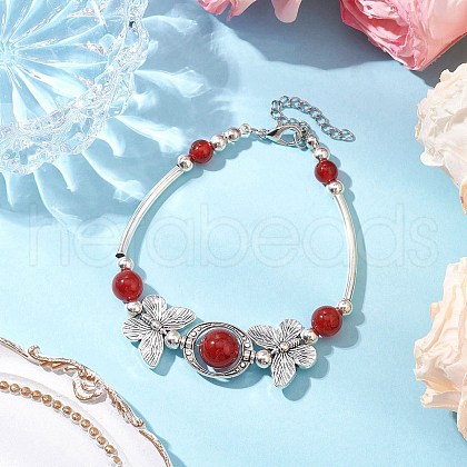 Natural Carnelian Beaded Braceleys BJEW-JB11665-02-1