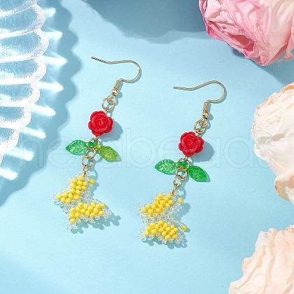 Glass Seed Beads Butterfly Dangle Earrings EJEW-MZ00347-03-1