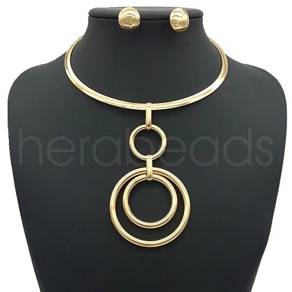 Alloy Ring Pendant Necklace & Oval Stud Earring Sets FS-WG5D92A-01-1