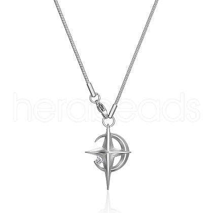 Stainless Steel Moon & Cross Pendant Necklace PW-WG47381-01-1