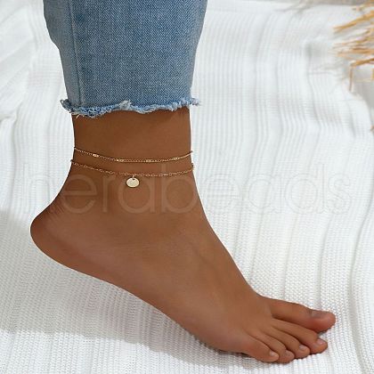 Bohemia Style Disc Alloy Charm Double Layer Anklets WGFACD9-01-1