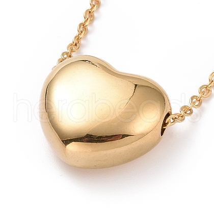 304 Stainless Steel Heart Pendant Necklace for Women NJEW-G018-02G-1