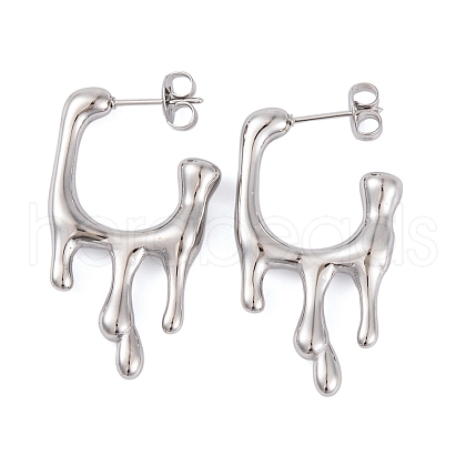 Non-Tarnish Melting Rectangle 304 Stainless Steel Stud Earrings for Women EJEW-A049-14P-1
