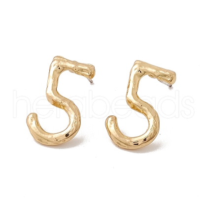 Brass Number Stud Earrings with 925 Sterling Silver Pins for Women EJEW-A077-01E-1