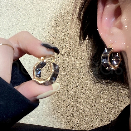 Square Alloy Rhinestone Hoop Earrings WG46953-55-1