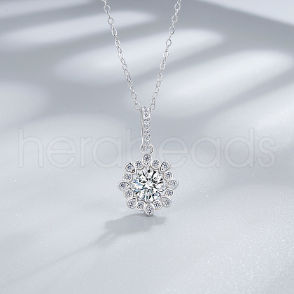 Flower 925 Sterling Silver Pave Cubic Zirconia Pendant Necklaces for Women FS-WG92113-07-1