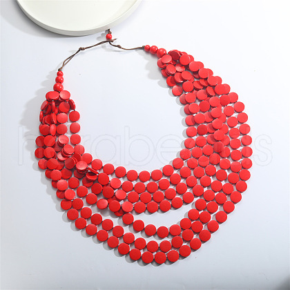 Bohemian Wood Disc Beaded Multilayer Bib Necklaces for Women FS-WG91E46-02-1