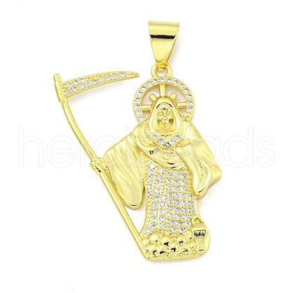 Rack Plating Brass Micro Pave Clear Cubic Zirconia Pendants KK-B091-30G-06-1