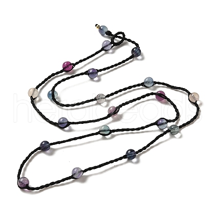 Natural Fluorite Braided Bead Necklacess NJEW-K258-06D-1