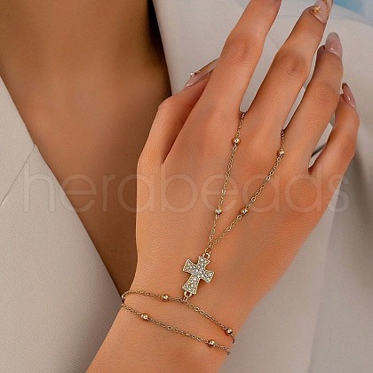 Simple Style 304 Stainless Steel Rhinestone Link Ring Bracelets FS-WG7DA0D-07-1