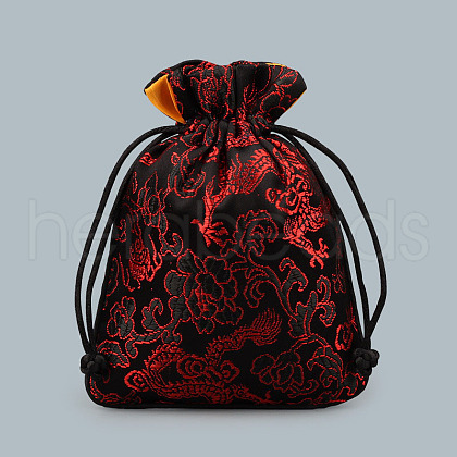 Chinese Style Silk Drawstring Jewelry Gift Bags PAAG-PW0005-05D-1