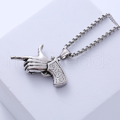 Fashionable Punk Style Stainless Steel Finger Gun Shape Pendant Necklaces for Trendy Nightlife CW1827-1