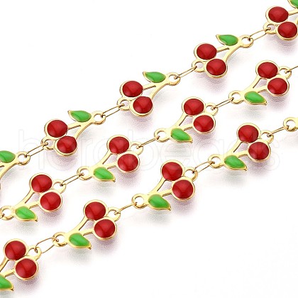 304 Stainless Steel Enamel Cherry Link Chains CHS-N005-01A-G-1
