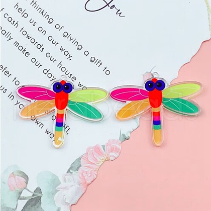 Rainbow Color Printed Acrylic Pendants OACR-B006-01E-1