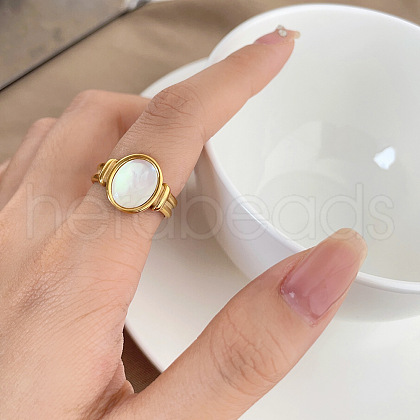 Retro Fashionable 304 Stainless Steel and Shell Finger Rings FS-WG8030D-03-1