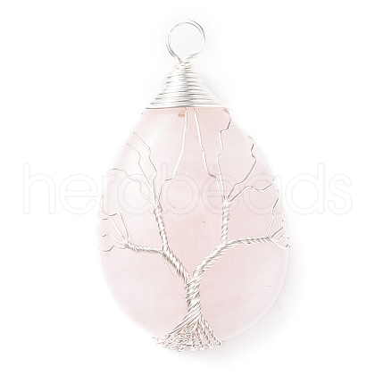 Natural Rose Quartz Pendants PALLOY-JF01307-02-1