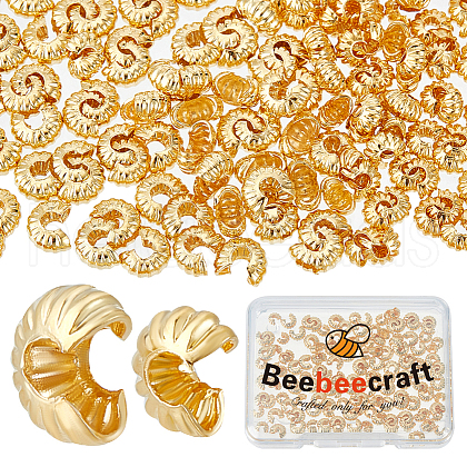 Beebeecraft 160Pcs 2 Style Brass Crimp Bead Cover FIND-BBC0003-05G-1