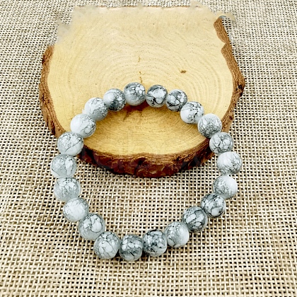 Glass Imitation Natural Agate Round Beaded Stretch Beaded Bracelets WG8D788-11-1