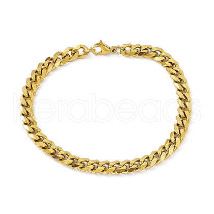 PVD Vacuum Plating 201 Stainless Steel Curb Chain Bracelet with 304 Stainless Steel Clasps for Men Women BJEW-M235-02A-G-1