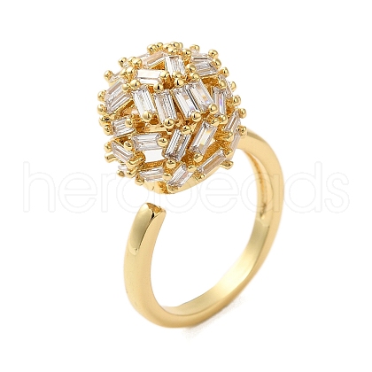 Round Brass Micro Pave Clear Cubic Zirconia Open Cuff Rings for Women RJEW-A046-17G-1