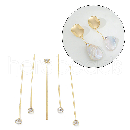 Brass Micro Pave Clear Cubic Zirconia Head Pins KK-M306-09G-04-1