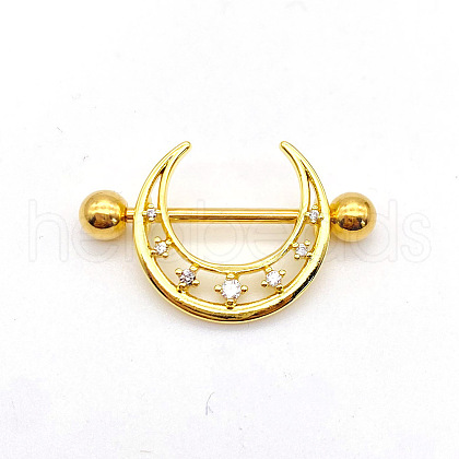 304 Stainless Steel Clear Cubic Zirconia Moon Nipple Rings WG994A5-16-1