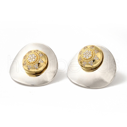 Rack Plating Brass Micro Pave Clear Cubic Zirconia Stud Earrings EJEW-B062-02GP-02-1