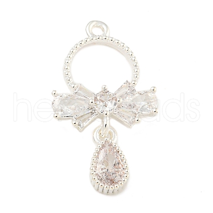 Rack Plating Brass Micro Pave Clear Cubic Zirconia Pendants KK-F089-10S-1