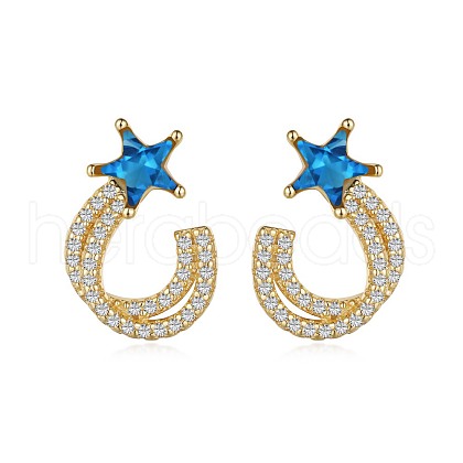 925 Sterling Silver Micro Pave Cubic Zirconia Stud Earrings for Women EJEW-P231-91G-1