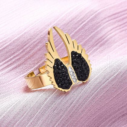 304 Stainless Steel with Rhinestone Finger Rings RJEW-Q020-17G-1