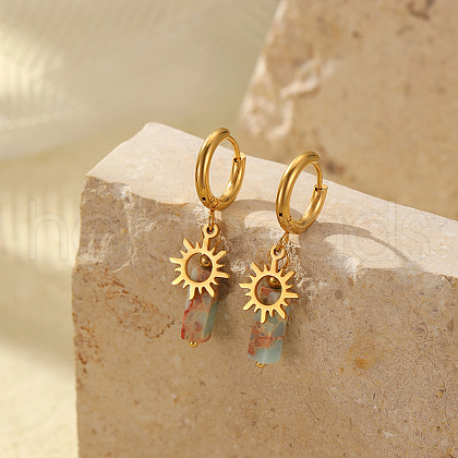 Retro Minimalist Natural Shoushan Stone Stainless Steel Hoop Earrings PW8328-2-1