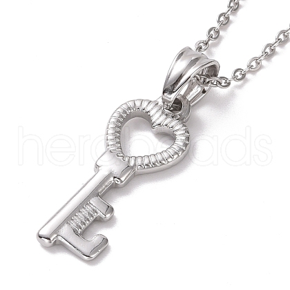 Non-Tarnish 304 Stainless Steel Heart Skeleton Key Pendant Necklace for Women STAS-E154-16P-1