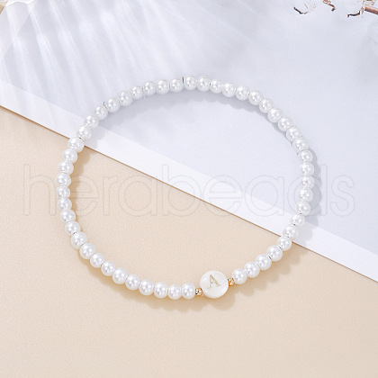 Plastic Pearl Round Beaded Stretch Bracelets for Women WGC81DB-01-1