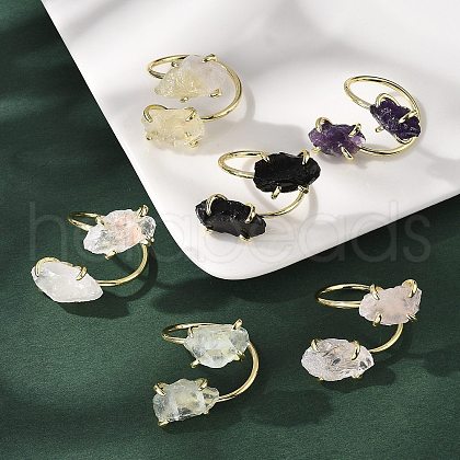 Natural Mixed Stone Cuff Rings RJEW-B122-02G-1