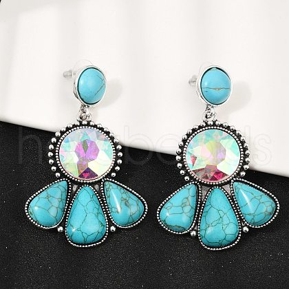 Alloy Synthetic Turquoise Dangle Stud Earrings EJEW-U053-04A-AS-1