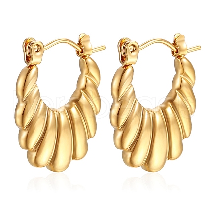 Vintage Retro Stainless Steel Shrimp-textured Oval Hoop Earrings for Women PW-WGBCD6B-01-1