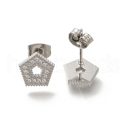 304 Stainless Steel Micro Pave Clear Cubic Zirconia Stud Earrings EJEW-H018-03P-01-1