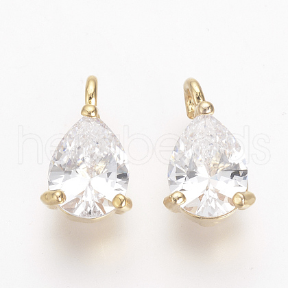 Brass Cubic Zirconia Charms KK-R015-113G-1