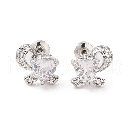 Rack Plating Brass Micro Pave Cubic Zirconia Stud Earrings EJEW-I304-06P-08-1