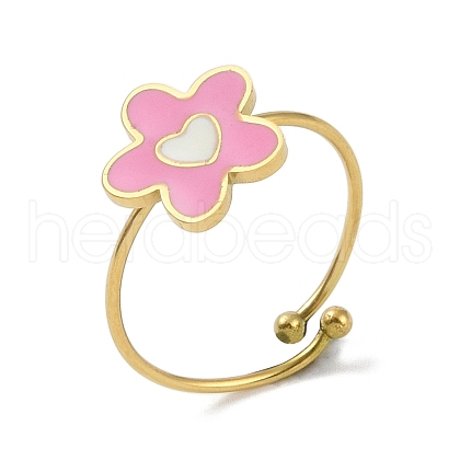 Ion Plating(IP) Flower 304 Stainless Steel Enamel Ring RJEW-A038-18G-02-1