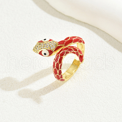 Vintage Brass Cubic Zirconia Snake Rings for Women YG1167-1-1